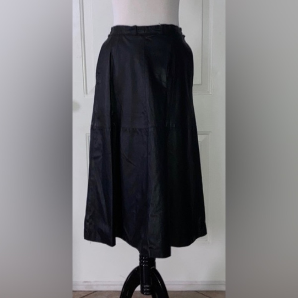 Vintage Glampier Leather Full A-Line Midi Skirt 12